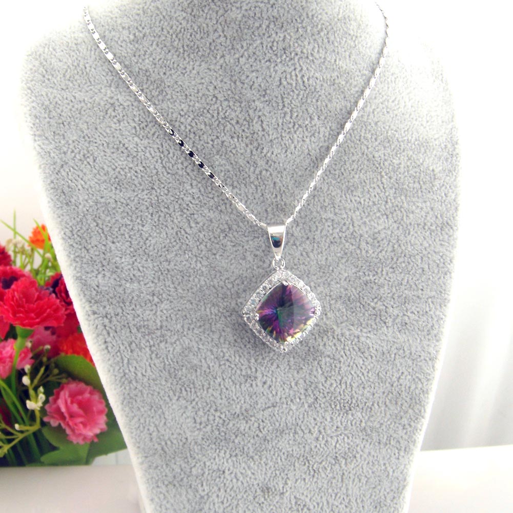 Mystic Rainbow Jewelry Set Wedding Ring Earring Snd Pendant Jewelry Set 925 Stamped Natural Quartz Stone Jewelry for Women