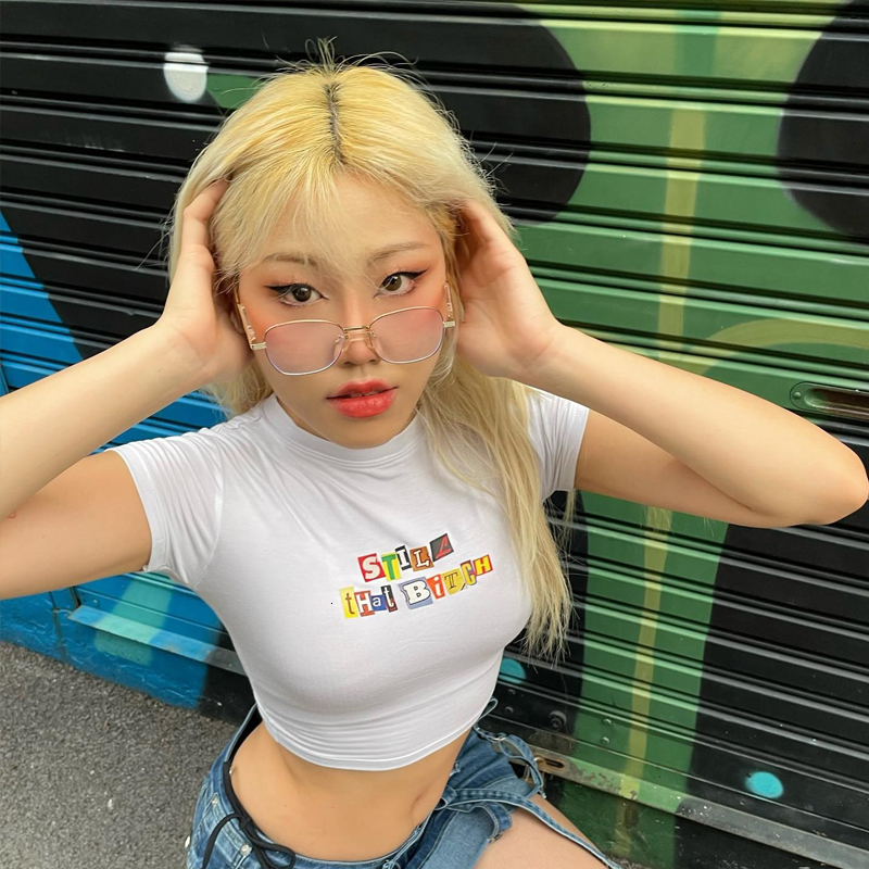 Womens TShirt Y2K letter graphics Baby Tee Summer emo girl Crop Tops Slim 2000s fairy grunge aesthetic Harajuku Goth Cute Short Sleeve Tshirt 230519