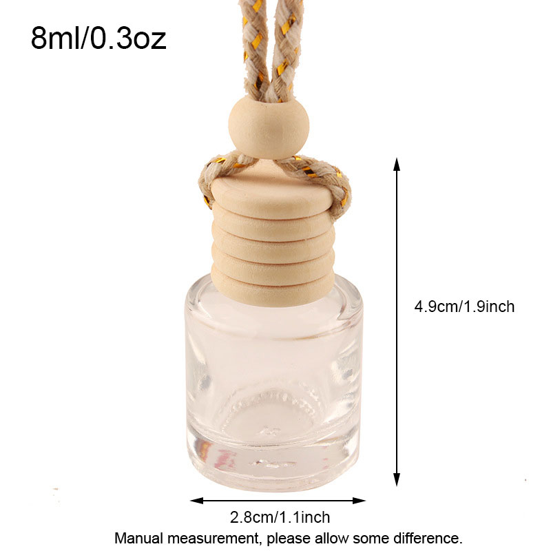 Cylinder Essential Oils Diffusers Car Pendant Perfume Bottle Glass Ornaments Empty Bottles Round Wooden Lid Air Freshener HW0020
