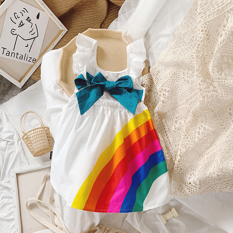 Girl's Dresses Jargazol Summer Fashion Kids Dresses for Girls Ranbow Bow Backless Princess Dress Little Girls Dresses Vestidos Party Clothes 2305