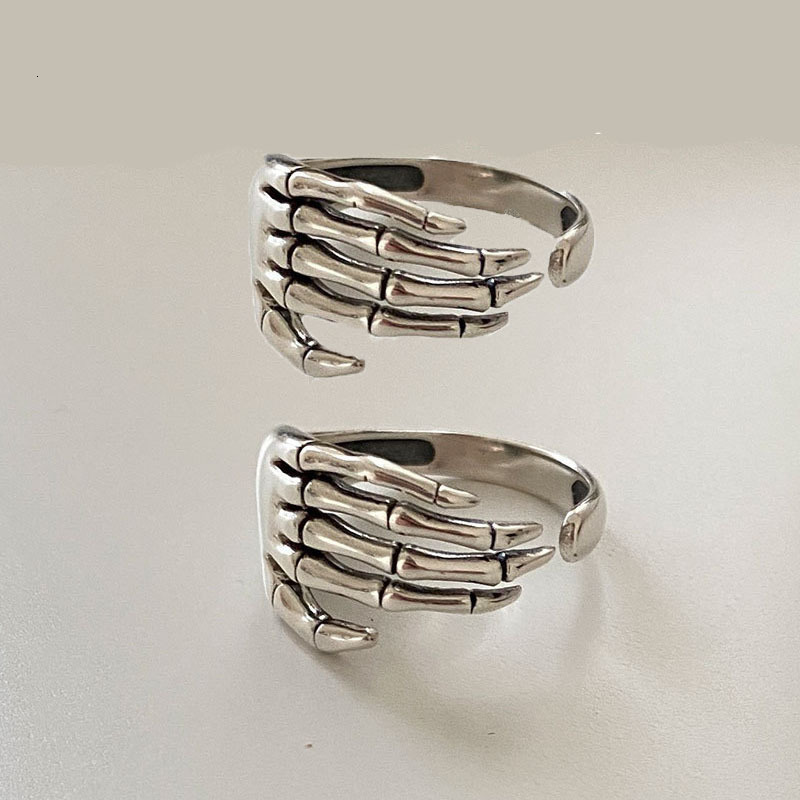 Couple Rings 2pcs Resizable 925 Sterling Silver Ring Good looking Punk Vintage Unisex Finger Skeleton Hand Grip Shaped Jewelry Loop Gift 230519
