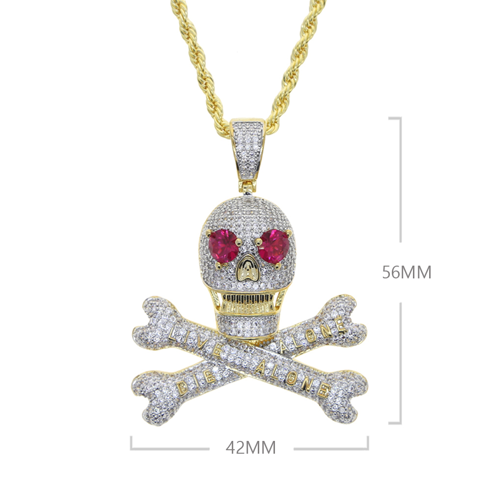 Chokers Iced Out Bling Pirate Skull Pendant Necklaces Gold Silver Color 5A Zircon Letters Live Alone Charm Men s Hip Hop Jewelry 230519