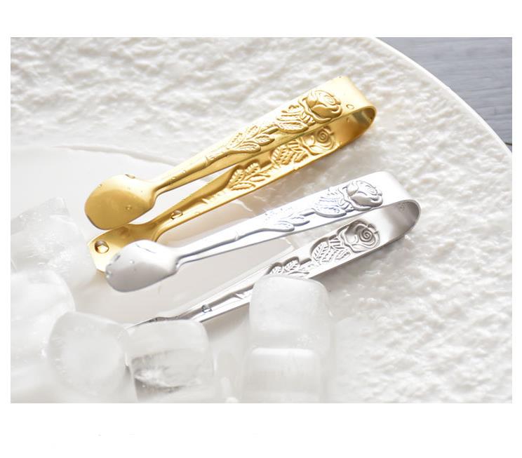 Rose Engraved Mini Tong Stainless Steel Sugar Tongs Bar Cube Ice Clip Kitchen Tool Accessories SN778