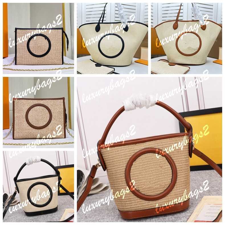 Designer Straw Bag PETIT BUCKET RAFFIA Designer Totes Circle Logo 6 Colors M81366 M59663 Summer Beach 34cm 26cm 19cm 6 Colors Large Shopping Bag