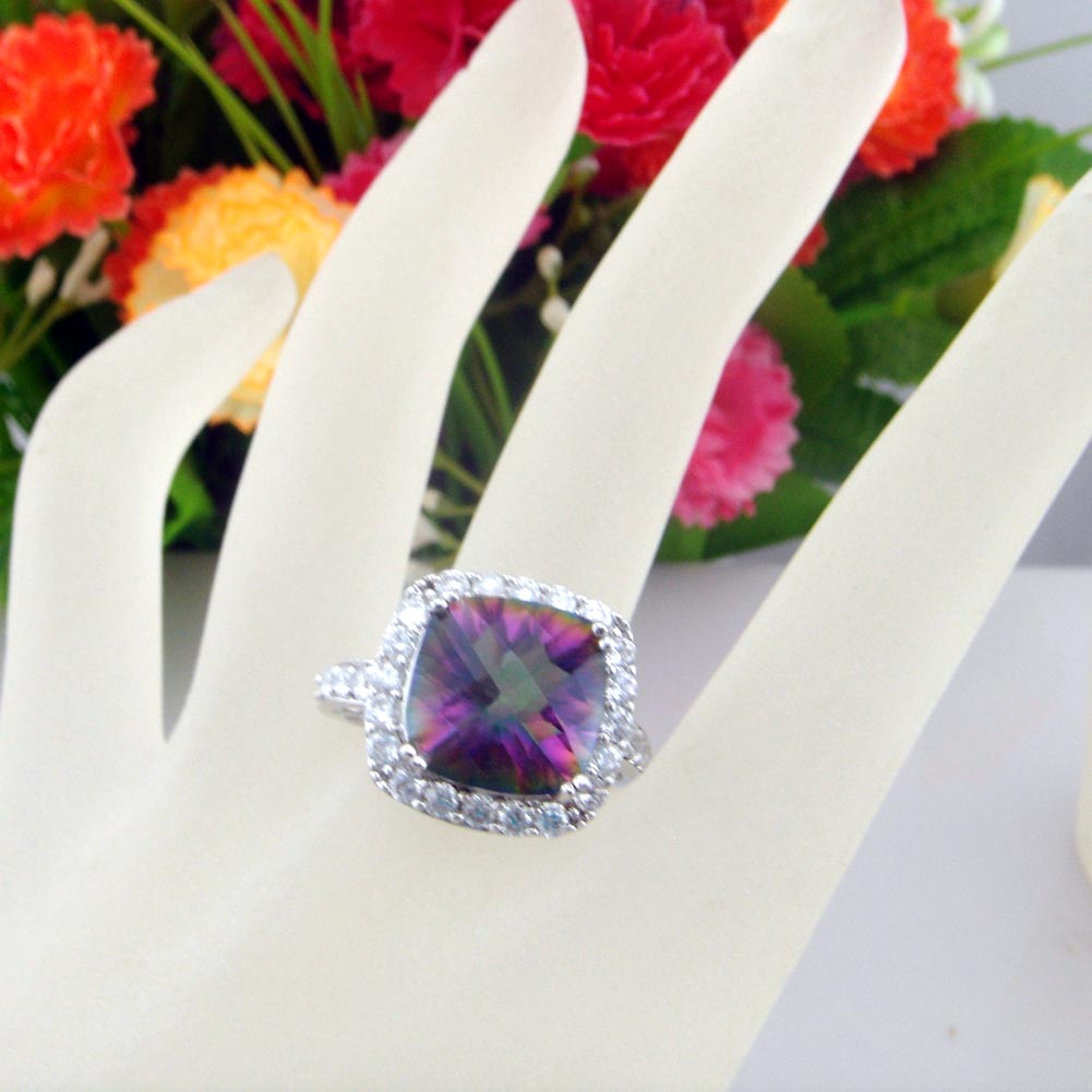 Mystic Rainbow Jewelry Set Wedding Ring Earring Snd Pendant Jewelry Set 925 Stamped Natural Quartz Stone Jewelry for Women
