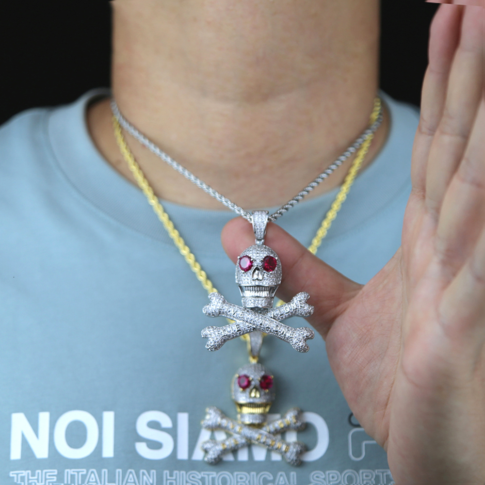Chokers Iced Out Bling Pirate Skull Pendant Necklaces Gold Silver Color 5A Zircon Letters Live Alone Charm Men s Hip Hop Jewelry 230519