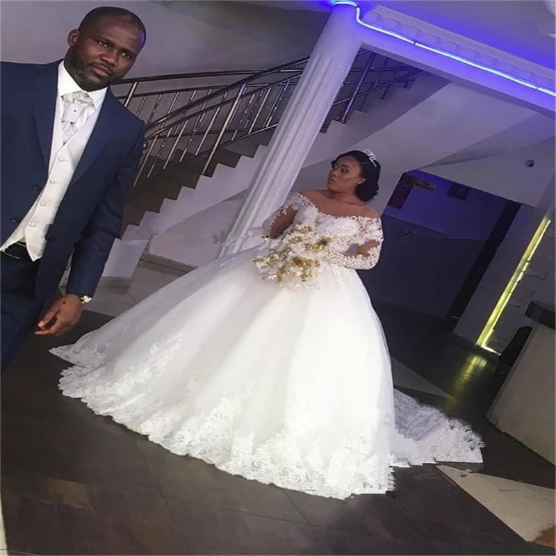 Luxury Nigeria Ball Gown Wedding Dress 2023 Elegant Long Sleeve Beaded South African Church Bridal Dresses Appliques Lace Bride Country Vestios De Fie