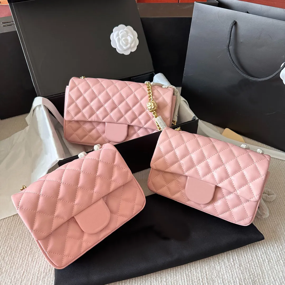23s Classic Diamond Quilted Flap Handbag Camellia flower buckle CF chain bag square fat soft sheepskin gold metal hardware Women shoulder crossbody bag 25/20/17C, Pink
23s Classic Diamond Quilted Flap Handbag Camellia flower buckle CF chain bag square fat soft sheepskin gold metal hardware Women shoulder crossbody bag 25/20/17C, Pink
