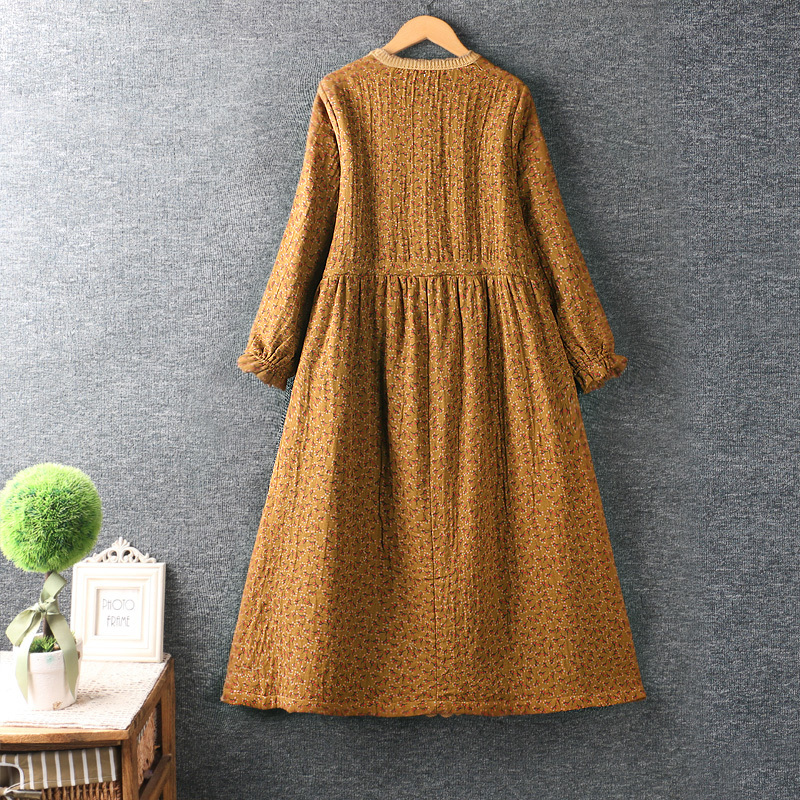Basic Casual Dresses Autumn Knitting Patchwork Floral Dress Women Long Sleeve Round Neck Midi Dress XYF083009 230519