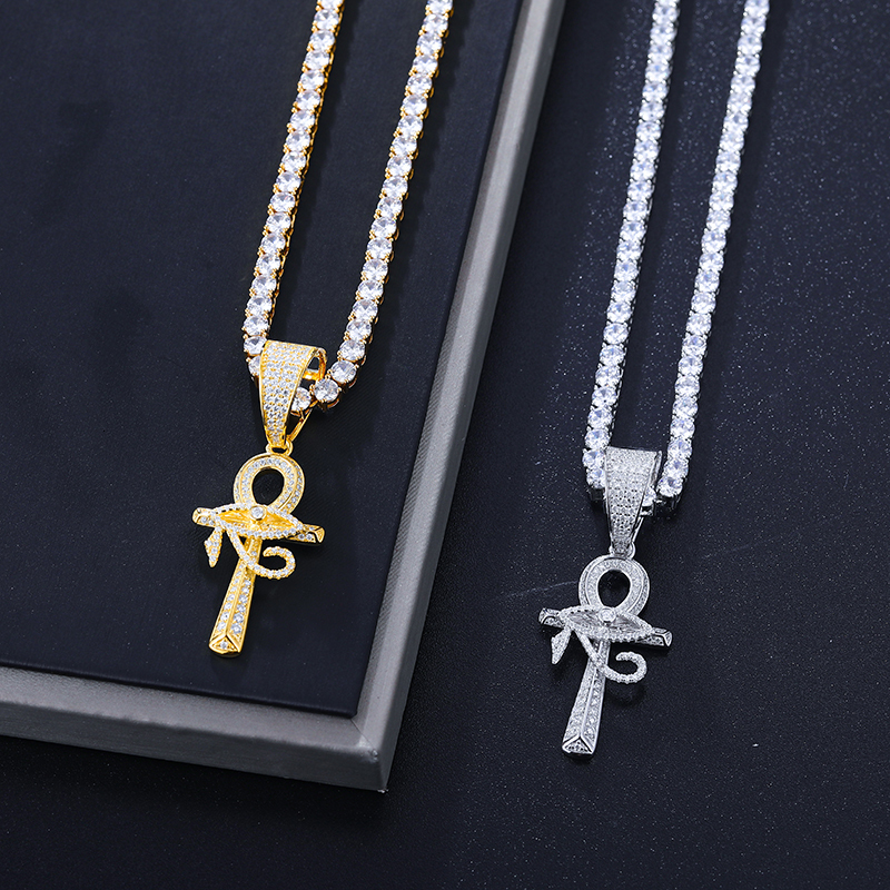 Pendant Necklaces 925 Sterling Silver Eye of Horus Ankh Cross Iced Out D VVS For Women Hip Hop Jewelry 230519