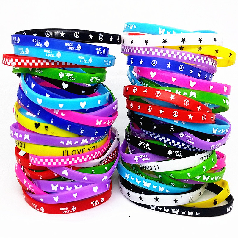 Chain 100pcs kids silicone bracelet wristband children boy girl assorted colors Love bangle family party gift mix styles Wholesale 230518