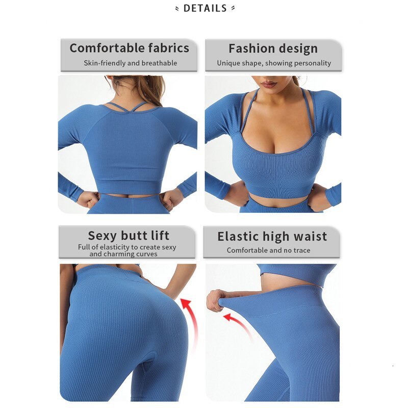 Yoga Outfits CZGUKE Seamless High Waist Leggings And Sports Long Sleeve Yoga Outfits Women Sexy Workout Set 2 Piece Tracksuit 230519