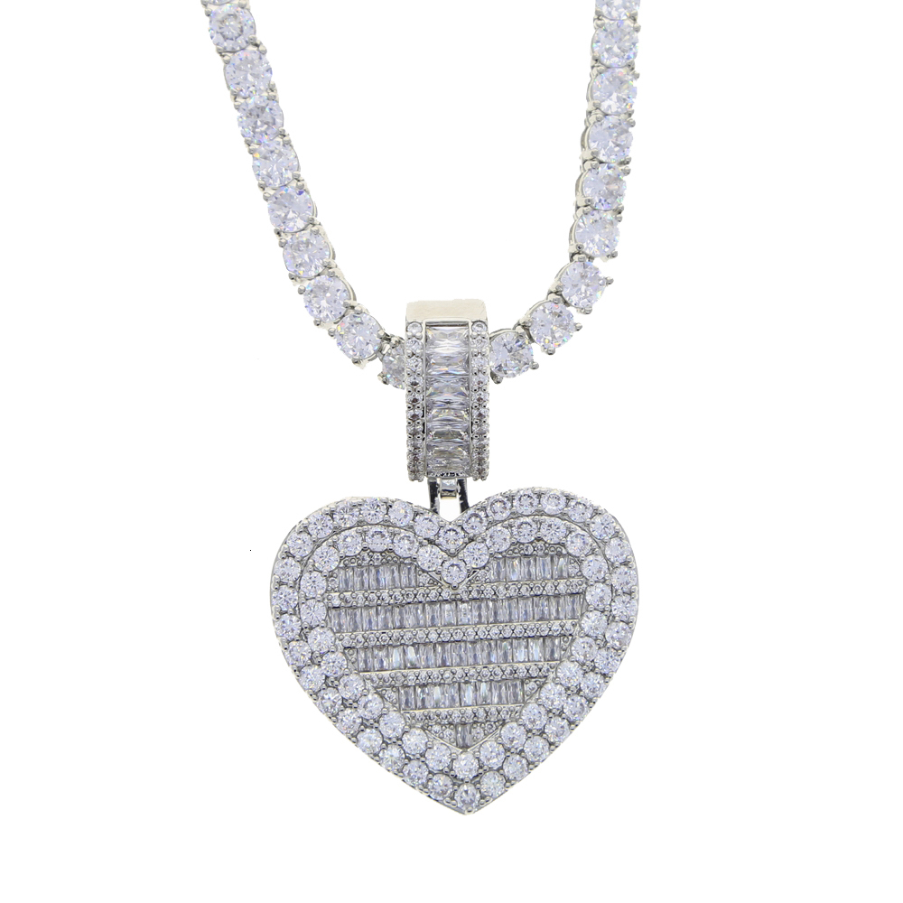 Chokers Can Be Opened Heart P o Pendant Necklace Silver Color Iced 5MM Tennis Chain Cubic Zirconia Fashion Women Men Jewelry 230519