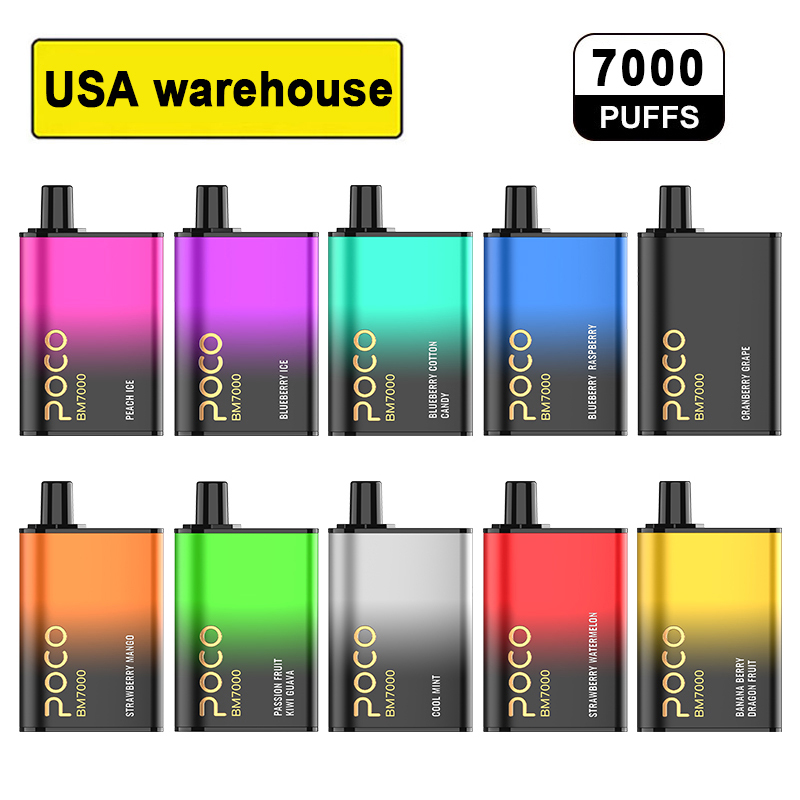 USA warehouse Original 7000 puffs Disposable Vape Poco BM7000 Electronic Cigarette Vape Pen Rechargeable Airflow Adjustable 17ML 10 flavors Device
USA warehouse Original 7000 puffs Disposable Vape Poco BM7000 Electronic Cigarette Vape Pen Rechargeable Airflow Adjustable 17ML 10 flavors Device