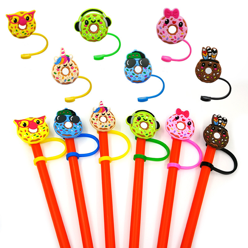 Doughnut Straw Toppers Charm 6-8mm Dustproof Reusable Silicone Drinking Straw Cover Summer Party Accessory