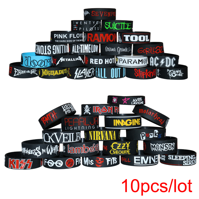 Chain 10pcs Heavy Metal Bands Silicone Bracelets Rock and Roll Music Wristbands Punk Fans Gift Collection 230518