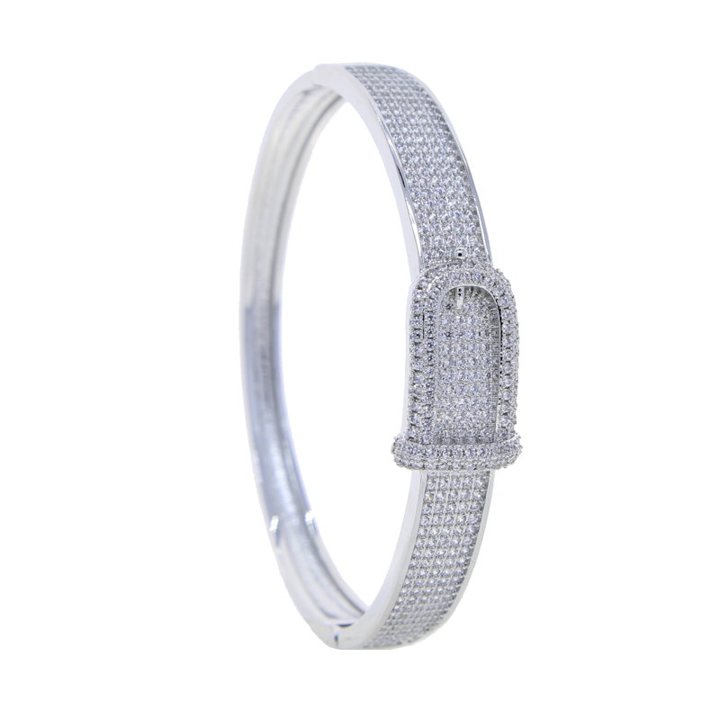 Iced Out Bling Geometric Classic Jewelry Micro Pave 5A White Cubic Zirconia CZ Band Bangle for Women Lover
