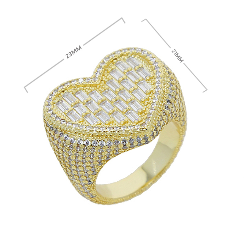 Band Rings Full Iced Out Bling Hollow Heart Ring Gold Silver Color 5A CZ Micro Pave Cubic Zircon Hip Hop Punk Men Women Jewelry 230519