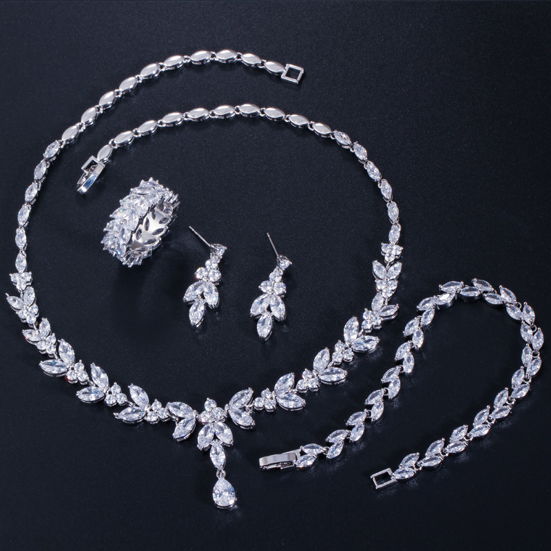 Wedding Jewelry Sets CWWZircons 4Pcs Brilliant Cubic Zircon Necklace Earrings Ring and Bracelet Wedding Bridal Jewelry Sets Dress Accessories T344 230