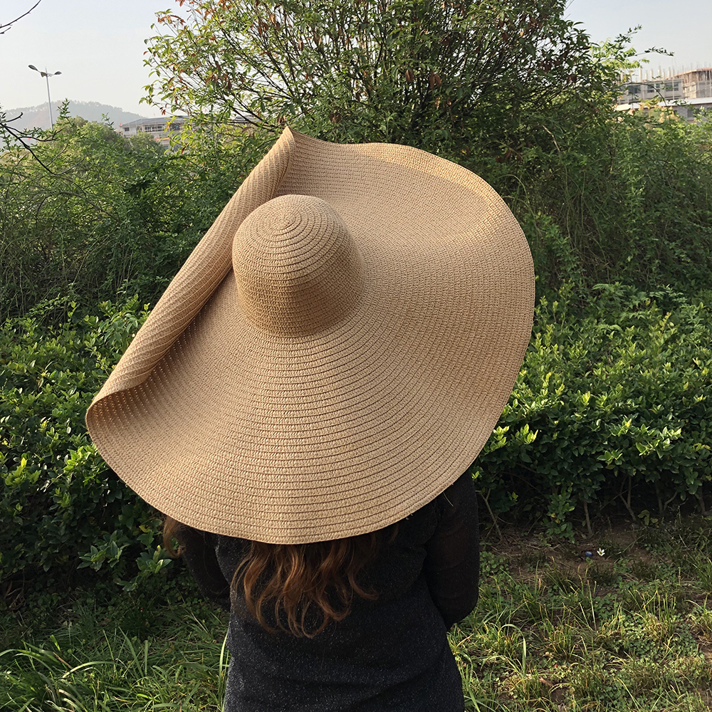 Wide Brim Hats Bucket Hats 25CM Wide Brim Oversized Beach Hats For Women Large Straw Hat UV Protection Foldable Sun Shade Hat Wholesale Drop 230518