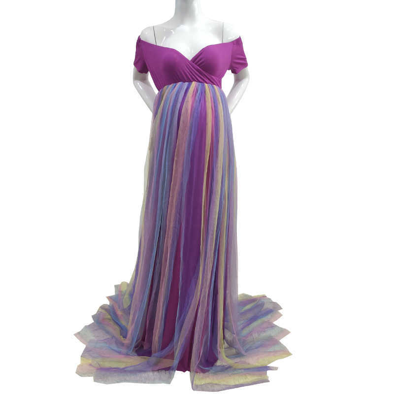Maternity Photography Props Pregnancy Cloth Cotton+Chiffon Maternity Shoulder Half Circle Gown Shooting Photo Pregnant Dress R230519