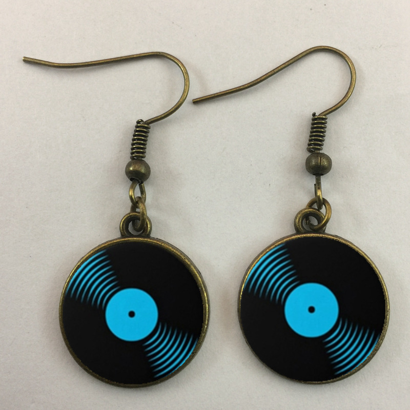 Stud Simple classic style vinyl record retro phonograph dome glass ladies earrings music lovers gifts wholesale and retail 230519