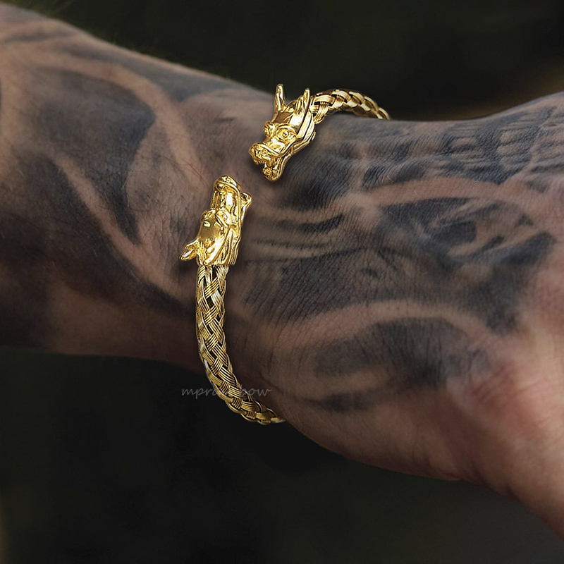 Chain Dragon Head Bracelet Men Bracelets Stainless Steel Weave Cuff Bangle Stacking Bangle Bracelet 230519