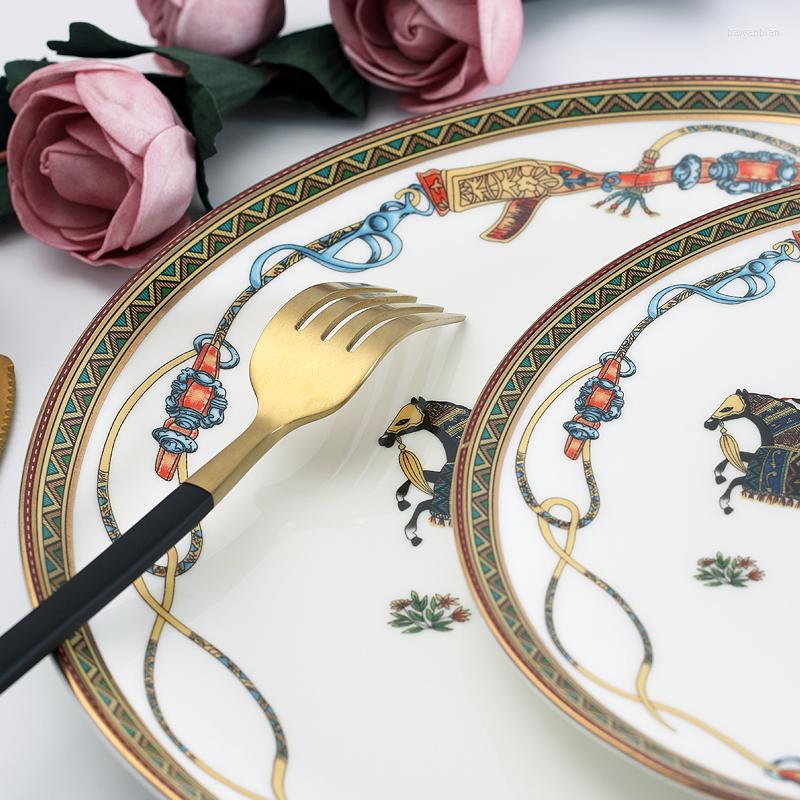 Plates Plate Decorative Tray Bone China Dinnerware Set Utensil Serving Tableware Dessert Salad Dish Home Decor X2501073