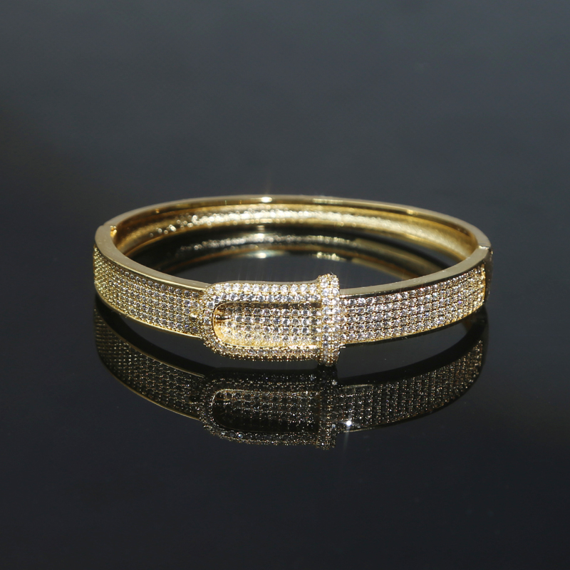 Iced Out Bling Geometric Classic Jewelry Micro Pave 5A White Cubic Zirconia CZ Band Bangle for Women Lover