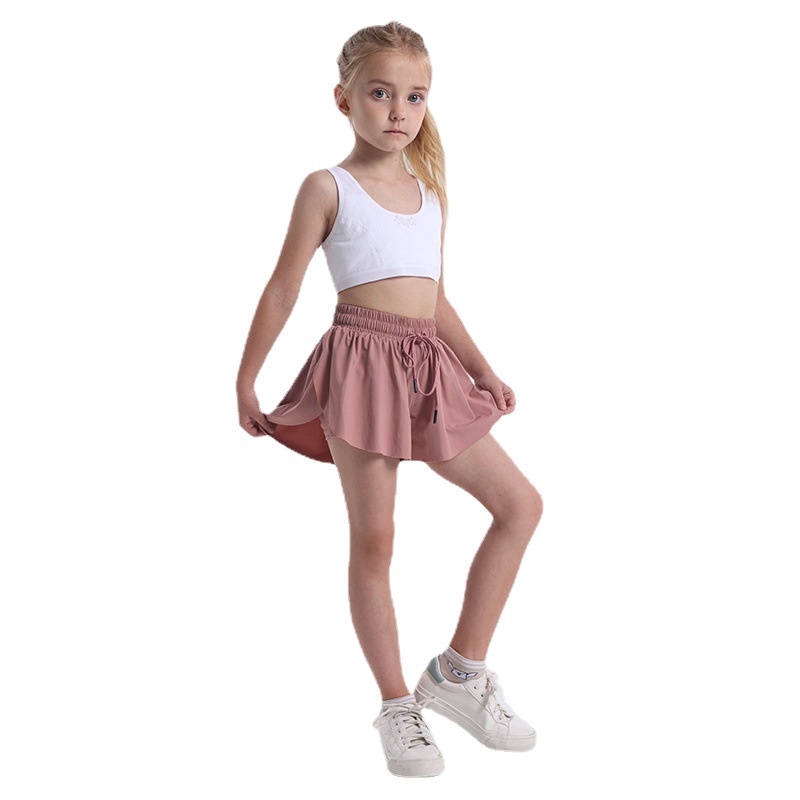 Kids Yoga Shorts Outfits High Waist Sportswear With Pockets Fitness Wear Short Pants Girls Running Elastic Prevent Wardrobe Culotte Double-deck Lining