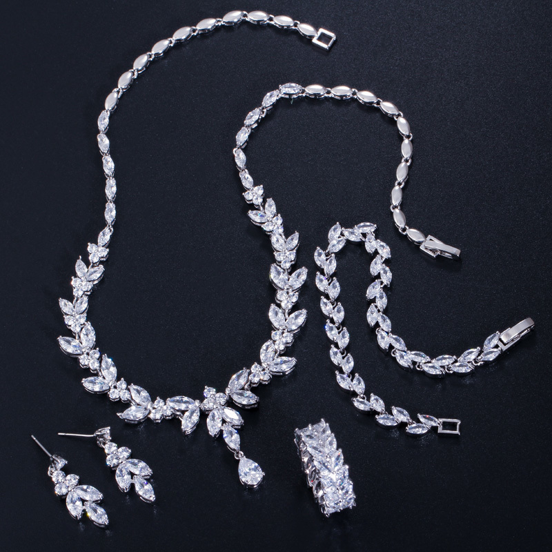 Wedding Jewelry Sets CWWZircons 4Pcs Brilliant Cubic Zircon Necklace Earrings Ring and Bracelet Wedding Bridal Jewelry Sets Dress Accessories T344 230