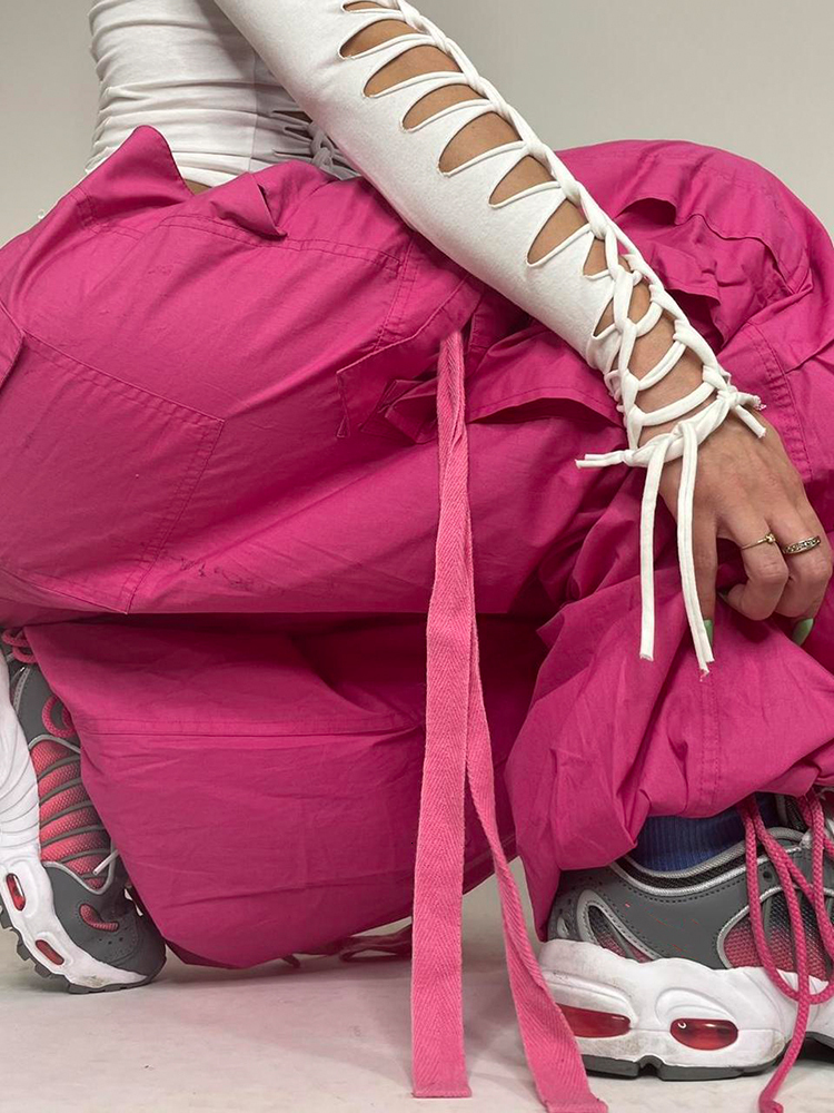 Womens Two Piece Pants Weekeep Oversized Cargo 2023 Summer Sweatpants Lace Up Ribbon Low Rise Chic Pink s Casual Streetwear Womens 230519