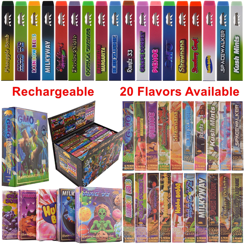 20 Flavors Gold Coast Clear GCC Gen 2 Disposable Vape Pens With Box Rechargeable E Cigarettes 1ml 1g Disposable Device Pods 280mAh Preheating Starter Kits
20 Flavors Gold Coast Clear GCC Gen 2 Disposable Vape Pens With Box Rechargeable E Cigarettes 1ml 1g Disposable Device Pods 280mAh Preheating Starter Kits