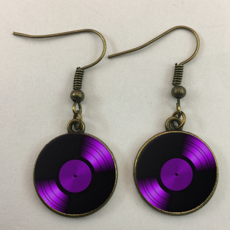 Stud Simple classic style vinyl record retro phonograph dome glass ladies earrings music lovers gifts wholesale and retail 230519