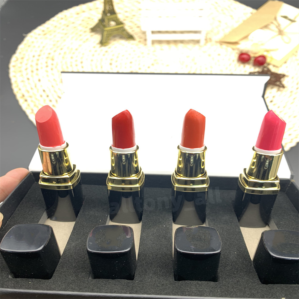 Brand Matte Lipstick 4-color black bucket waterproof lasting veet makeup lipstick set