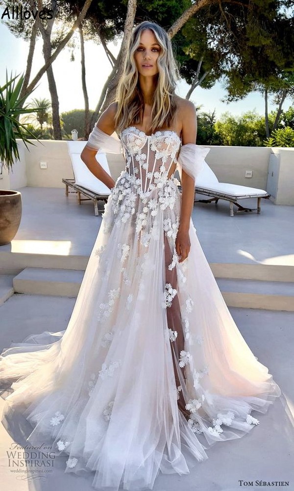D A Adorable wers e Tulle Wedding Dresses Off The Shulder Sexy See Through Bridal Gowns Boho Garden Maternity Arabic Aso Ebi Robes De Mariee CL Rabic