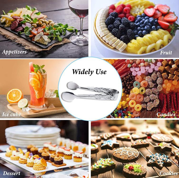 Rose Engraved Mini Tong Stainless Steel Sugar Tongs Bar Cube Ice Clip Kitchen Tool Accessories SN778