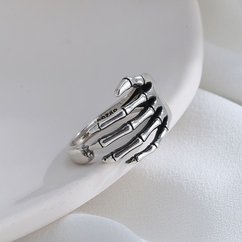 Couple Rings 2pcs Resizable 925 Sterling Silver Ring Good looking Punk Vintage Unisex Finger Skeleton Hand Grip Shaped Jewelry Loop Gift 230519