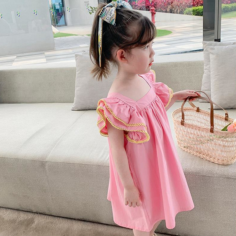 Girl's Dresses Girls Dress Flying Sleeves Square Collar Sweet Dress Princess Vestidos Summer Baby Kids Clothes Children'S Clothing 230519