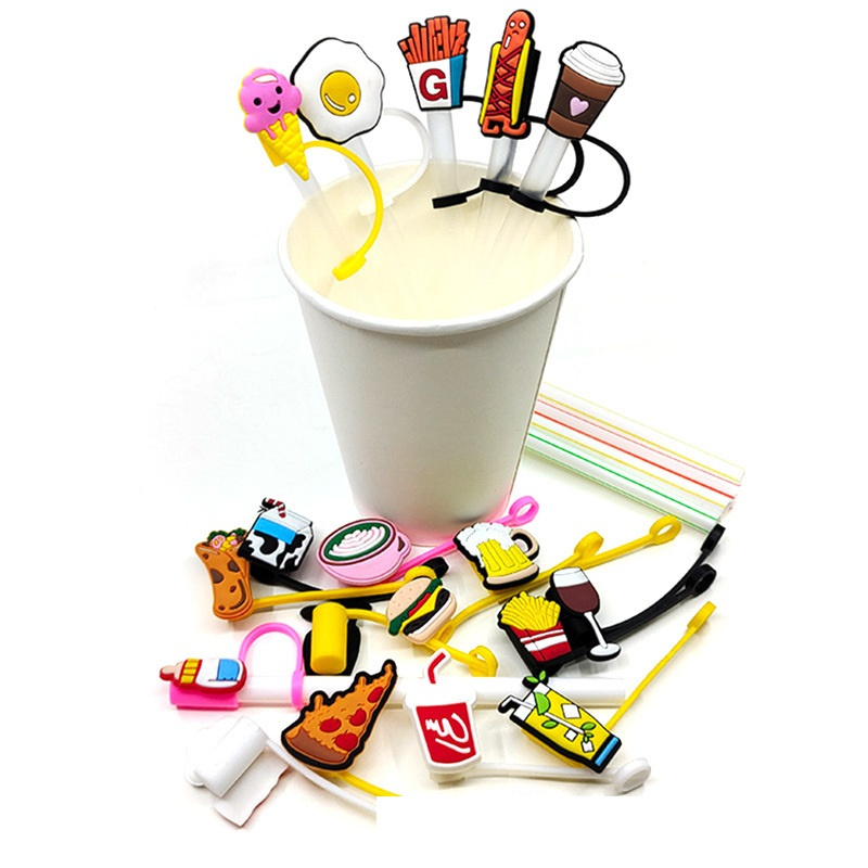 Drinking Beverage Pattern straw toppers for 6-8mm straws resin silicone holiday party designer sports tumbler straw topper charm