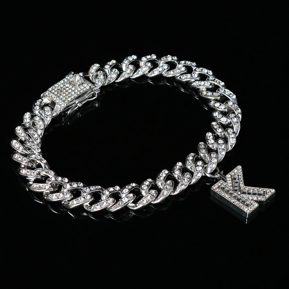 Chain Hip Hop A-Z Initial Bracelet Charm Jewelry Hand Men's Bangles Crystal Christmas 26 Letter Cuban Link Bracelets CZ Women Ice Out 230519