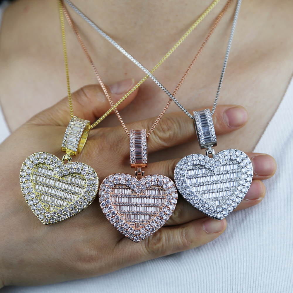 Chokers Can Be Opened Heart P o Pendant Necklace Silver Color Iced 5MM Tennis Chain Cubic Zirconia Fashion Women Men Jewelry 230519
