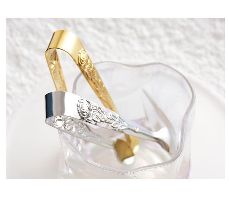 Rose Engraved Mini Tong Stainless Steel Sugar Tongs Bar Cube Ice Clip Kitchen Tool Accessories SN778