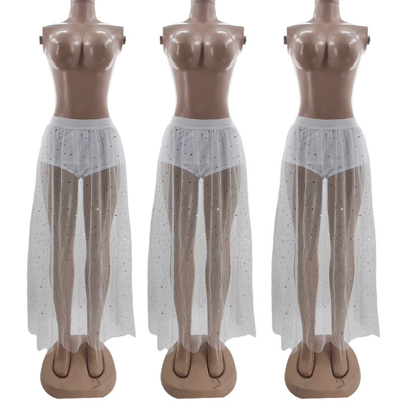 Skirts Echoine Women Gauze High Waist See Through Lace Package Hip maxi Fashion streets Party nightclub Sexy Y2k Pleated Skirt 230519