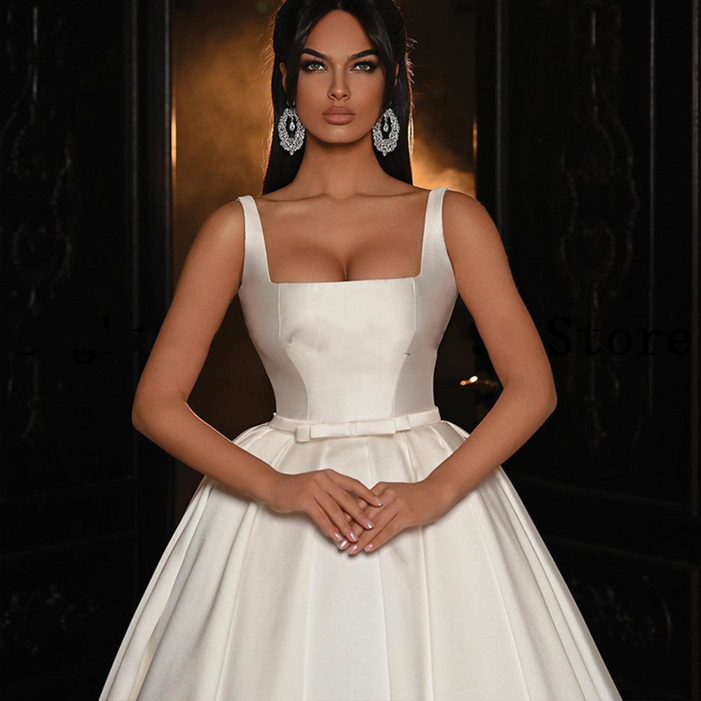 2023 White Princess Wedding Dresses Square Collar Sleeveless Bride Dress Boho Beach Custom Made To Measures Robe De Mariee