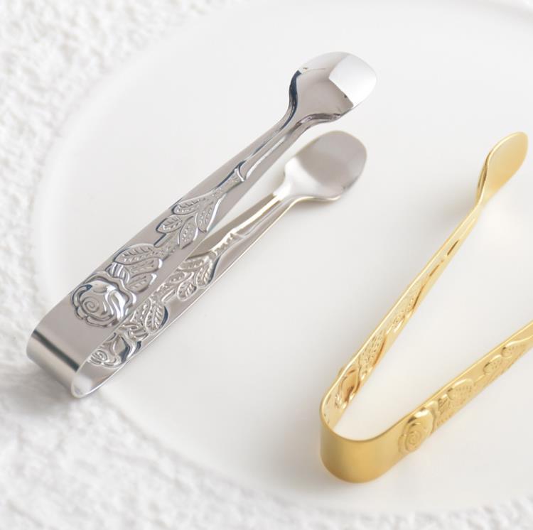 Rose Engraved Mini Tong Stainless Steel Sugar Tongs Bar Cube Ice Clip Kitchen Tool Accessories SN778