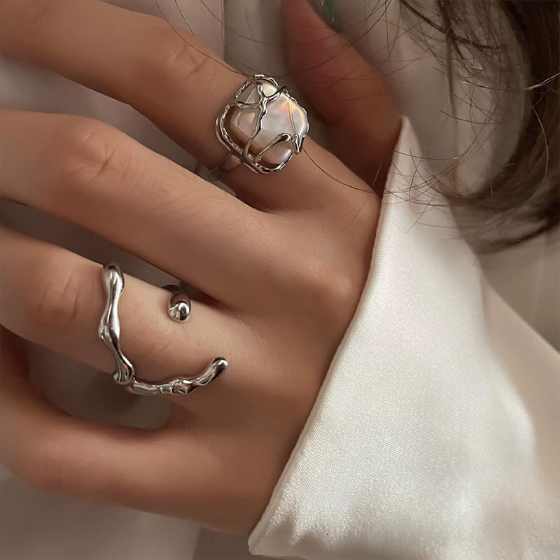 Band Rings INS Fashion Silver Color Minimalist Irregular Twined Finger Creative Geometric Punk Opening for Women Girls Jewelry 230519