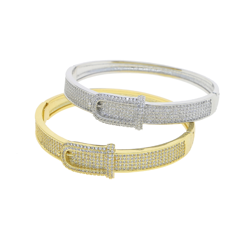 Iced Out Bling Geometric Classic Jewelry Micro Pave 5A White Cubic Zirconia CZ Band Bangle for Women Lover