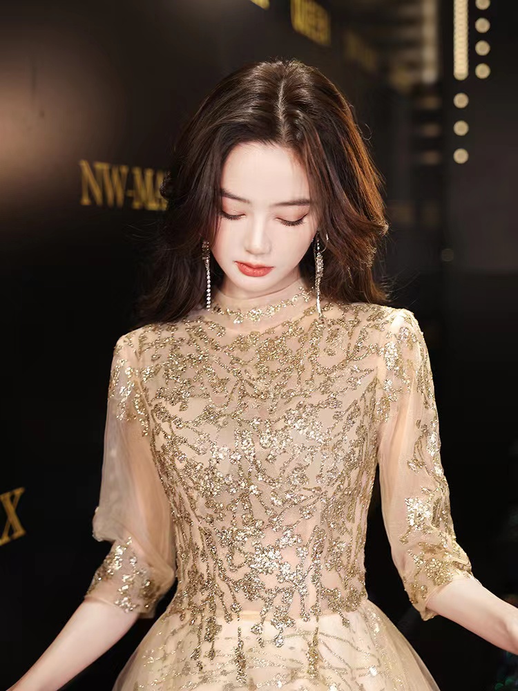 Mother Of The Bride Dresses Elegant Jewel Neck Long Sleeves Lace Appliques Crystal Beads Evening Gowns Wear Wedding Guest African Bridesmaid Dress 403