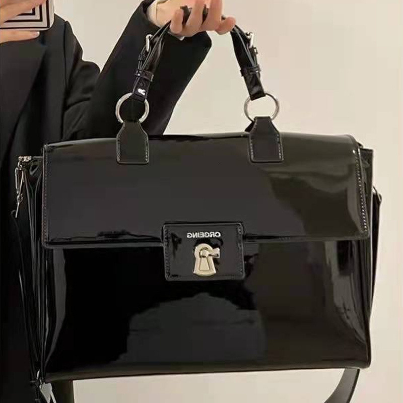 Briefcases Xiuya Trendy Female Briefcase Cool Patent Leather Shoulder Laptop Bag Women Large Capacity Messenger Bag Big Handbags 230520